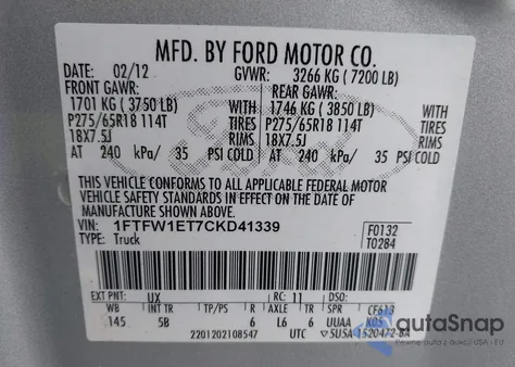 2012 Ford F-150 Fx4 из США, поврежденный, VIN 1FTFW1ET7CKD41339